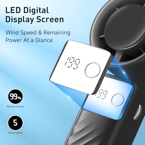 YOSHENMO Portable Handheld Turbo Fan - Foldable Mini Fan with Air Turbo Tech, 1-199 Speed Adjustment, 20H Runtime, LED Dis...