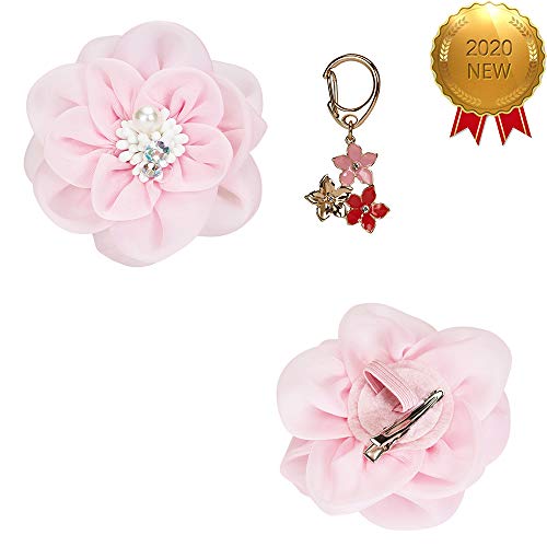 Blueberry Pet Princess Accessory Set of Floral Collar Accessory and Pedant for Dogs & Cats, Pink Flower Decor and Pendant