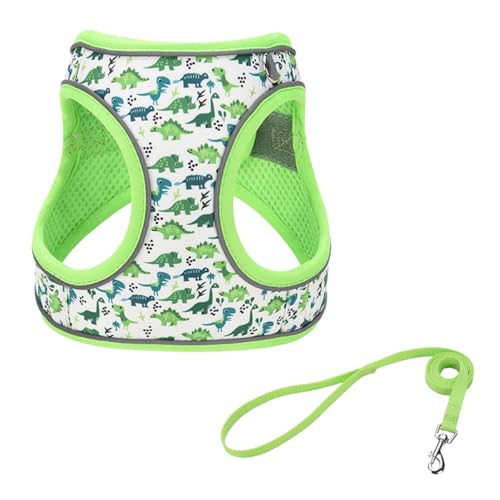 KocaPlye Step in Dog Harness No Pull Dinosaur Adjustable Soft Mesh Padded Reflective Pet Vest Harness and Leash Set for Sm...