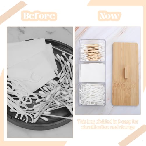 Sohalejr Wood Qtip Holder 3 Compartments Cotton Ball and Swab Holder Organizer with Lid,Jar for Cotton Rounds,Bathroom Con...