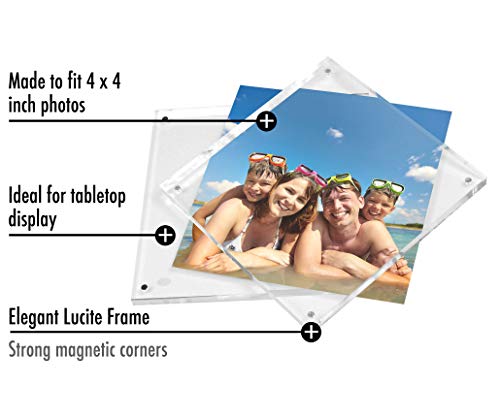 Americanflat 4x4 Acrylic Picture Frame - Double Sided Frames with Magnetic Corners - Transparent Acrylic Frames for Desk o...