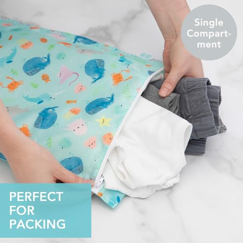 Bumkins Waterproof Wet Bag for Baby, Travel, Swim Suit, Cloth Diapers, Pump Parts, Pool, Beach, Gym Clothes, Toiletry, Hoo...