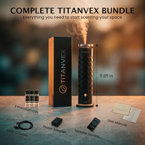 TitanVex Essential Oil Diffuser Bundle - Cordless Waterless Diffuser for Home, Office, Car, Bathroom – USB Rechargeable Re...