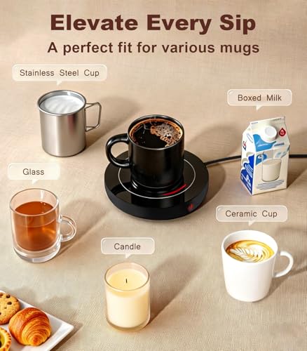 Kepwam Coffee Mug Warmer for Desk, 3-Temp Fast Heating Cup Warmer with 6H Auto Shut Off, LED Light & Smart Candle Warmer f...