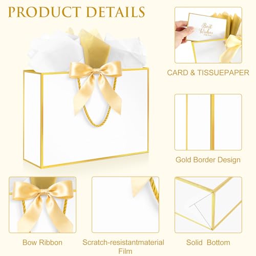 Ethhqu Fancy Large Gift Bags with Handles, 2 Pack 12.6x10x4 Inches - Includes Tissue Paper & Cards for Birthday, Baby Show...