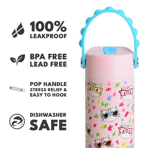 Elemental Insulated Kids Water Bottle, Stainless Steel Water Bottle with Straw Lid & Pop-It Handle, Leak-Proof Water Bottl...