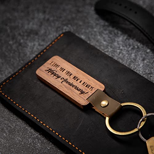 MUUJEE Keychain - Engraved Wooden Keychain Key Chain Birthday Gift, 5th Year Wedding Anniv Ideas