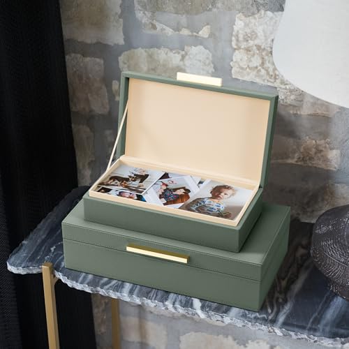 ZICOTO Decorative Storage Boxes with Lids – Set of 2 Beautiful PU Leather Organizer Bins for Your Bookshelf Home Decor - S...