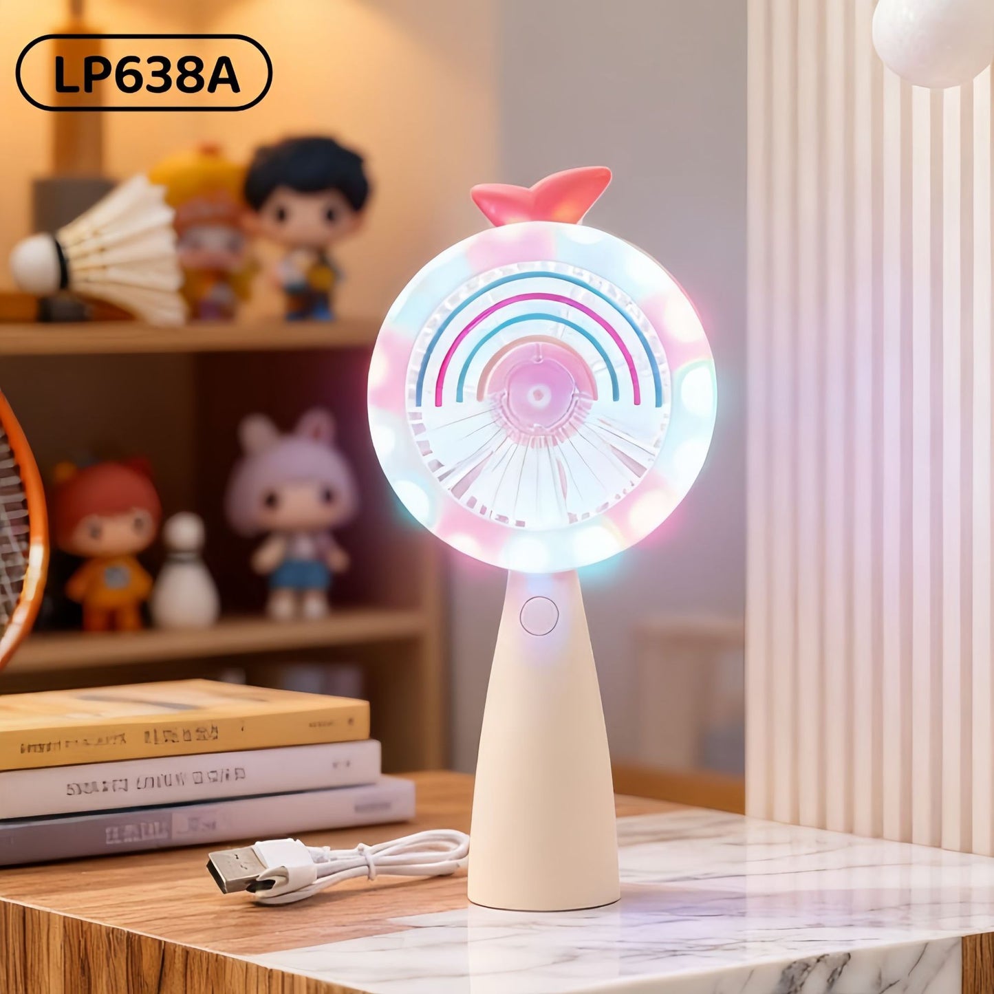 Outdoor Travel Student Cartoon LED Fill Light Handheld Portable USB Charged Fan