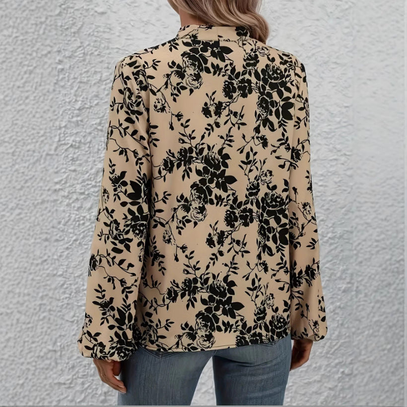 Womens Fashion Floral Print V-Neck Shirt