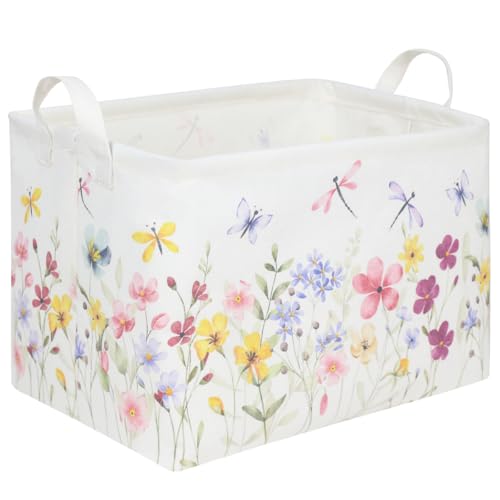 FXOCSHE Boho Flower Nursery Basket,Waterproof collapsible storage box,Fall Wildflower Floral Dandelion Storage Bin,Plant B...