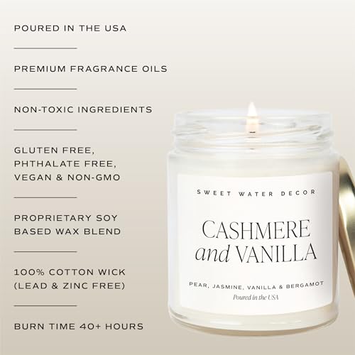 Sweet Water Decor Cashmere and Vanilla Soy Candle - Jasmine, Soft Cashmere, Sandalwood, Vanilla Scented Spring Candle for ...