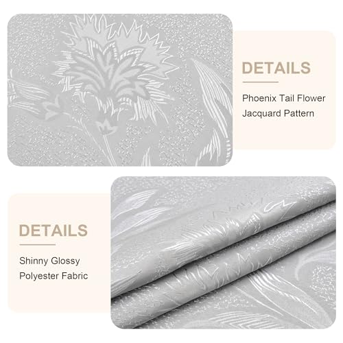Wolkemer Shiny Small Oval Jacquard Tablecloth 52 x 70 Inch Grey Floral Countryside Leaves Damask Patterns Table Cloth Glos...