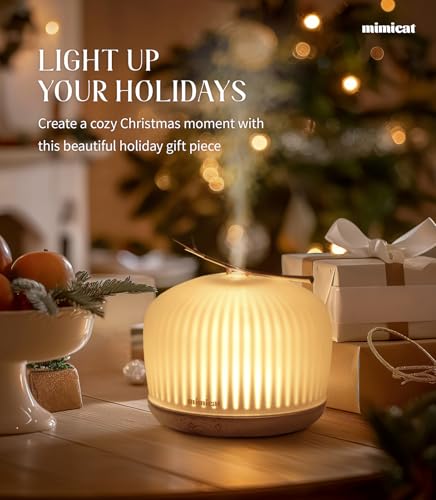 mimicat Quiet Aromatherapy Diffuser Glass: 230ML Ultrasonic Cool Mist Scent for Home with Night Light - Aesthetic for Wome...