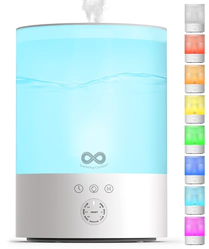 Everlasting Comfort 2.5L Top Fill Humidifier for Bedroom – Quiet, Easy to Fill & Clean, 24HR Runtime, Night Lights, Timer,...