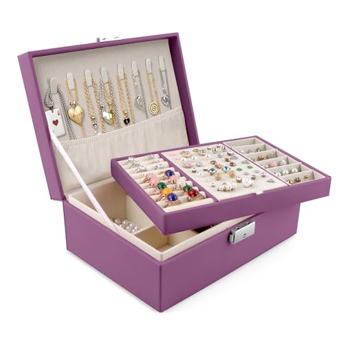 Homeanda Jewelry box 2 layer Jewelry box Leather Jewelry boxes for Women Girls Teens Jewelry organizer box Jewelry Storage...