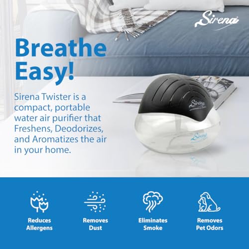 Sirena Twister Air Purifier (Black) - Water Filter Air Washer For Home and Office - Essential Oil Aroma Diffuser With LED ...