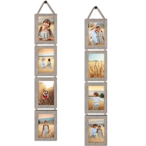 QUTREY 4x6 Hanging Picture Frames Collage Set of 2, 4 Openings 4 x 6 Photo Frames for Vertical 4 by 6 inch Pictures for Wa...