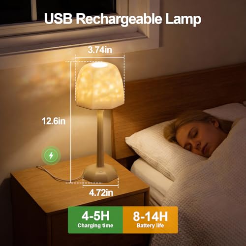 DEXULESA Rechargeable Table Lamp with Remote Control, 16 Color Changing LED Night Light with Water Ripple Projection, Adju...