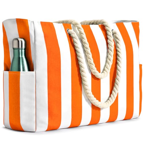 Becokan Women's Pool Swim Bag - Waterproof Sandproof Large Stripe Beach Tote with Zipper