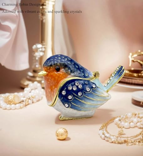 Robin Bird Jewelry Trinket Boxes Hinged Ring Box.Collectible Bird Figurines Home Decor Gifts for Women.Necklace Rings Earr...