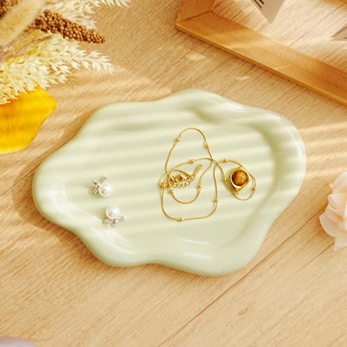 Gifts For Women Green Cloud Ceramic Jewelry Dish Tray, Vanity Ring Dish Ceramic Trinket Ring Holder, Room Decor Aesthetic,...