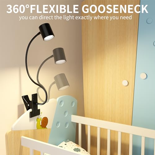 Dott Arts Desk Lamp,USB Clip On Light,Book Lights for Reading at Night,3 Color Modes,10 Brightness Clamp Lights,360° Goose...