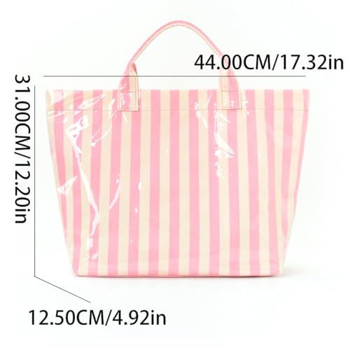 Hibilog Women’s Waterproof PVC Tote Bag for Women, Large Stripe Plastic Top Handle Oversize Hobo Bag for Travel Work Shopper