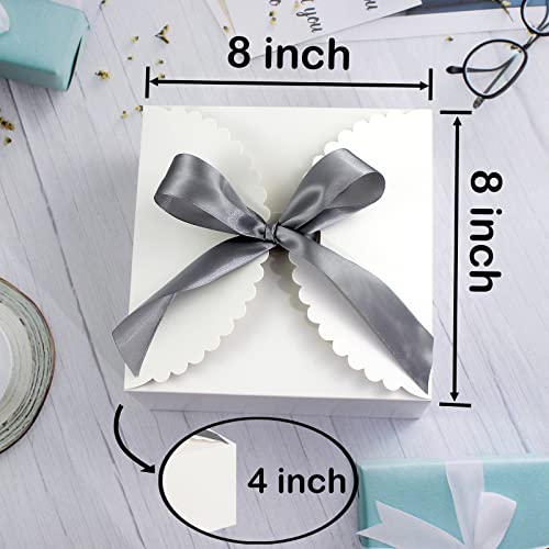 8"x 8"x 4" White Gift Boxes with Lids and Ribbons, 6 Pack Foldable Cardboard Paper Boxes for Gifts, Bridesmaid Proposal Bo...