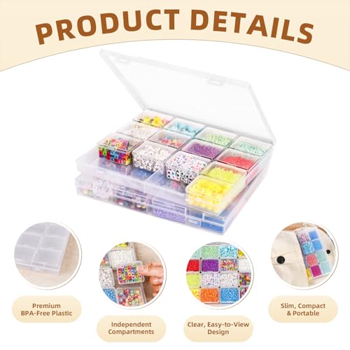 Cokapo Bead Organizer Box, 64 Pcs Clear Bead Storage Containers, Craft Organizers and Storage with Hinged Lids and Labels,...