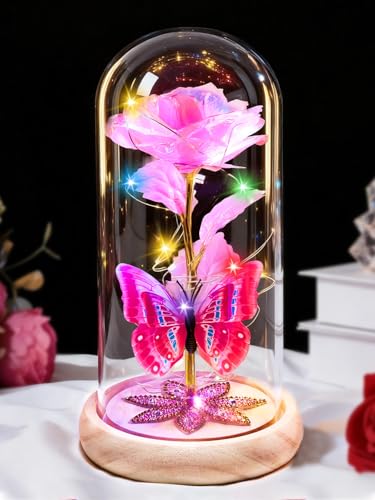 Beferr Birthday Gifts for Women Galaxy Glass Rose Forever Preserved Flowers for Delivery Light Up Rose in Glass Dome Mothe...