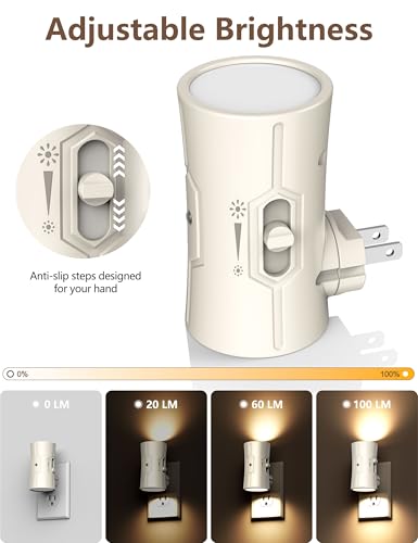 fesnne Night Light, LED Night Lights Plug into Wall, [2 Pack] Warm White 3000K, 0-100LM Adjustable Brightness Light Sensor...