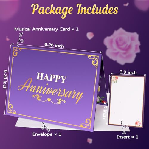 Anniversary Card, Music & Light Pop up Valentine's Card with Fireworks Flowers Gifts for Him Her Husband Wife Couple (Purple)