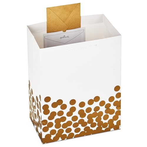 Hallmark 17" Extra Large Gift Bag with Tissue Paper (White with Gold Polka Dots) for Valentine's Day, Weddings, Engagement...