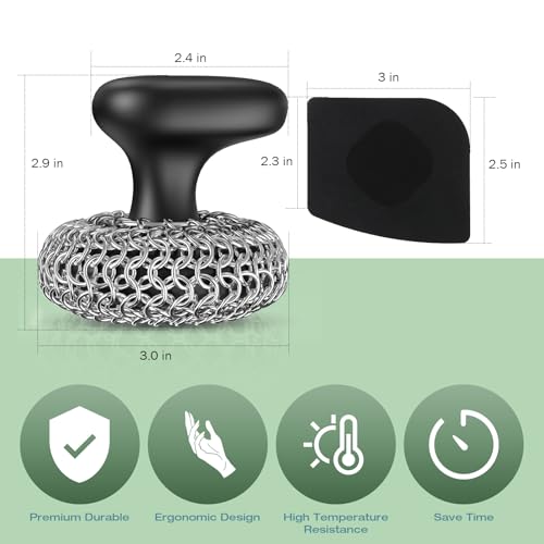 Purgreat Cast Iron Scrubber | Dish Scrub Brush | 316 Cleaner Chainmail Scrubber for Cast Iron Pan Skillet Cleaner - Dish S...