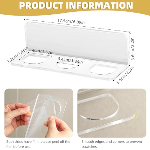 CCREDONE Acrylic Hair Brush Holder for Bathroom Adhesive Hair Tool Organizer Wall Mounted Comb Holder Organizer with 3 Hol...