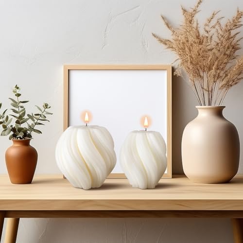 MTLEE 2 Pcs Spiral Swirl Candle Large Aesthetic Pillar Scented Soy Wax Twirl Elegant Decorative Candles Beautiful Housewar...