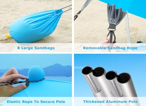 Gorich Beach Tent Sun Shelter with 8 Sandbags, UPF50+ Protection & Windproof Pop Up Beach Canopy Tent Sun Shade for Famil...