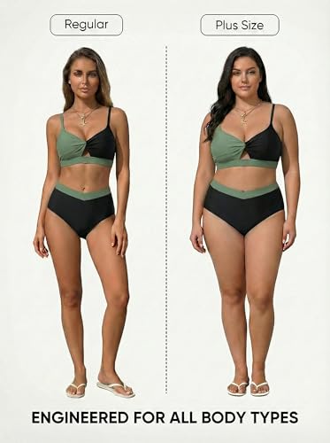 Herseas Women's Bikini Sets Twist Color Block Swimsuits 2 Piece High Waisted Bathing Suit Swim Suits 2026 Beach Wear