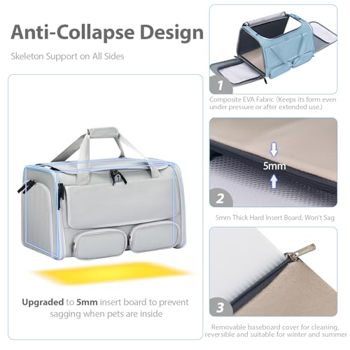 Cat, Dog Carrier for Pets up to 15 lbs, Soft-Sided Collapsible Pet Carrier with Upgraded Sturdy Base, Privacy Curtain and ...