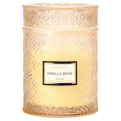 Vanilla Bean Candle, Large Decorative Glass Candle 19oz, Luxury Soy Wax Scented Candle Gift for Women, Home Fragrance for ...