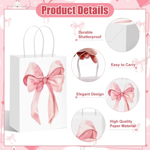 Draupnir 24PCS Coquette Pink Bow Paper Gift Bags, Party Favor Bags, Pink Goodie Bags for Birthday&Bachelorette Party Decor...