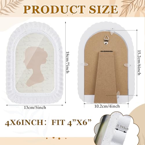 AceOrbit 4x6 Inches Petal Wave Rock White Picture Frame Cute Arched Wooden Real Glass Photo Frame for Desktop Display Home...
