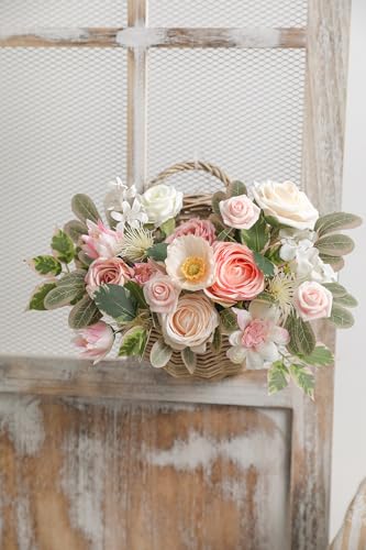 rongflower Pink Artificial Flowers Combo Set Fake Flower Leaf Box with Stemst for DIY Wedding Bridal Bouquet, Centerpiece...