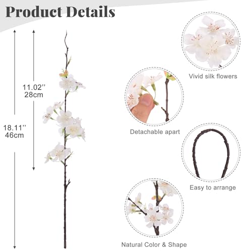 INXUGAO 12 PCS Faux Cherry Blossom Branches Decor 18.11 Inch Fake Artificial Cherry Flowers for Home Indoor Decoration Vas...