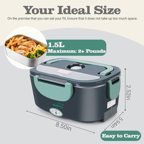 Buddew Electric Heated Lunch Box, 80W Fast Heating, 1.5L Food-Grade 304 Stainless Steel, 12V/24V/110V Portable Food Warmer...