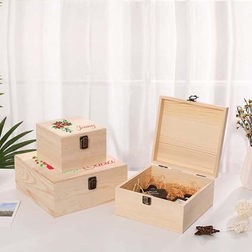 Cooayyaooc Personalized Wooden Keepsake Memory Box with Birth Flower & Name, Custom Wood Decorative Storage Box with Lids ...