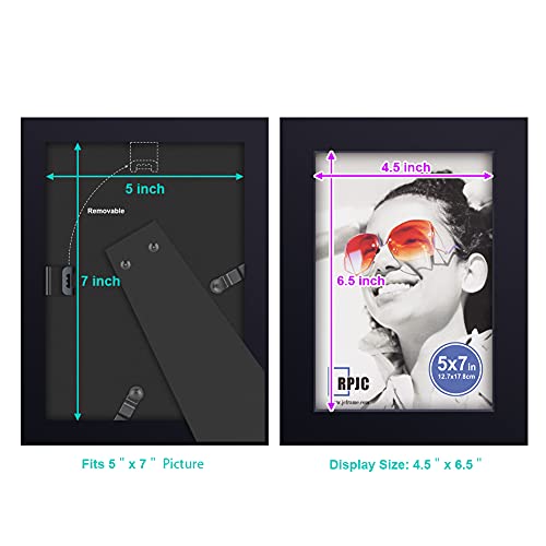 RPJC 5x7 Picture Frames Made of Solid Wood High Definition Glass for Table Top Display and Wall Mounting Photo Frame Black