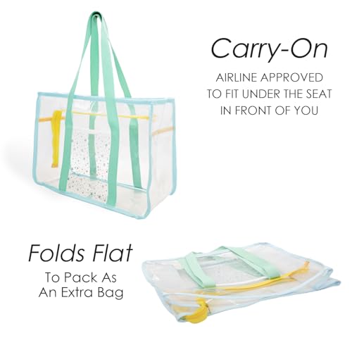 FEHNAG Clear Beach Bag for Women,Waterproof,Sandproof,Large Transparent PVC Tote Bag for Stadium Events Beach Travel Gym Pool