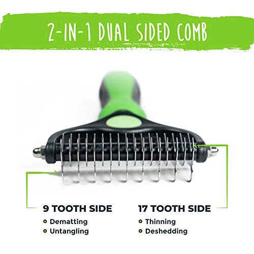Mighty Paw Dog Grooming Brush - 2-In-1 Dual Sided Comb - Round Tip For Maximum Coat Penetration - Stainless Steel Teeth Th...